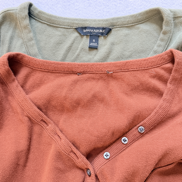 Banana Republic Ribbed Bodysuit V-neck Henley Bundle long sleeve tops in Orange - Picture 4 of 6